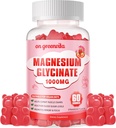甘化镁 1000mg - 无糖镁 钾补充剂,配有维生素D, B6, CoQ10 用于镇静Mood & Sleep Support - 60 Strawberry Gummys
