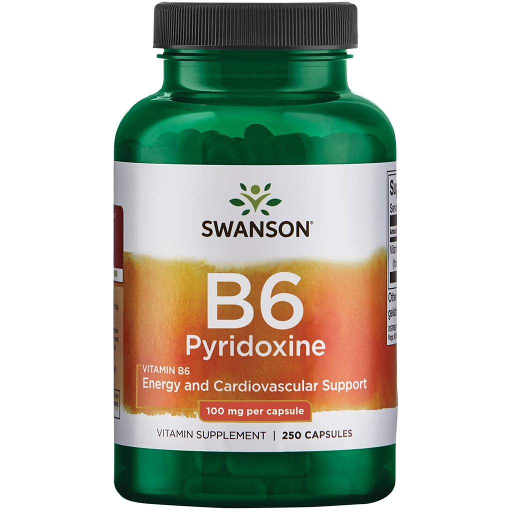 Swanson B6 Pyridoxine - 维生素补充剂促进心血管健康与能量代谢 - 自然公式促进整体健康 - (250卡普尔,每卡100毫克)