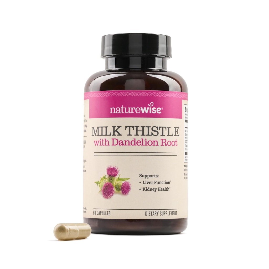 NatureWise Milk Thetle with Dandelion Root - Silymarin - 抗氧化剂肝脏和肾脏健康支持补充 - Vegan, Non-GMO, Gluten Free - 60 Count [60日供应]