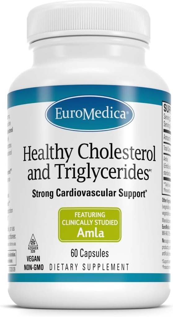 Euromedica 健康胆固醇和三聚氰化物 -- -- 60 Capsules -- -- 临床研究Amla -- -- 支持健康HDL和三聚氰化物水平 -- -- 非GMO、Vegan、Kosher -- -- 30种服务