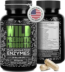 野生先生药和配有消化酶的代生药 20亿 CPU - 10 Strains for Women and Men – 支持古特健康与消化补充剂 非GMO Prebiotic Fiber + 30 Counters (Pack of 2)
