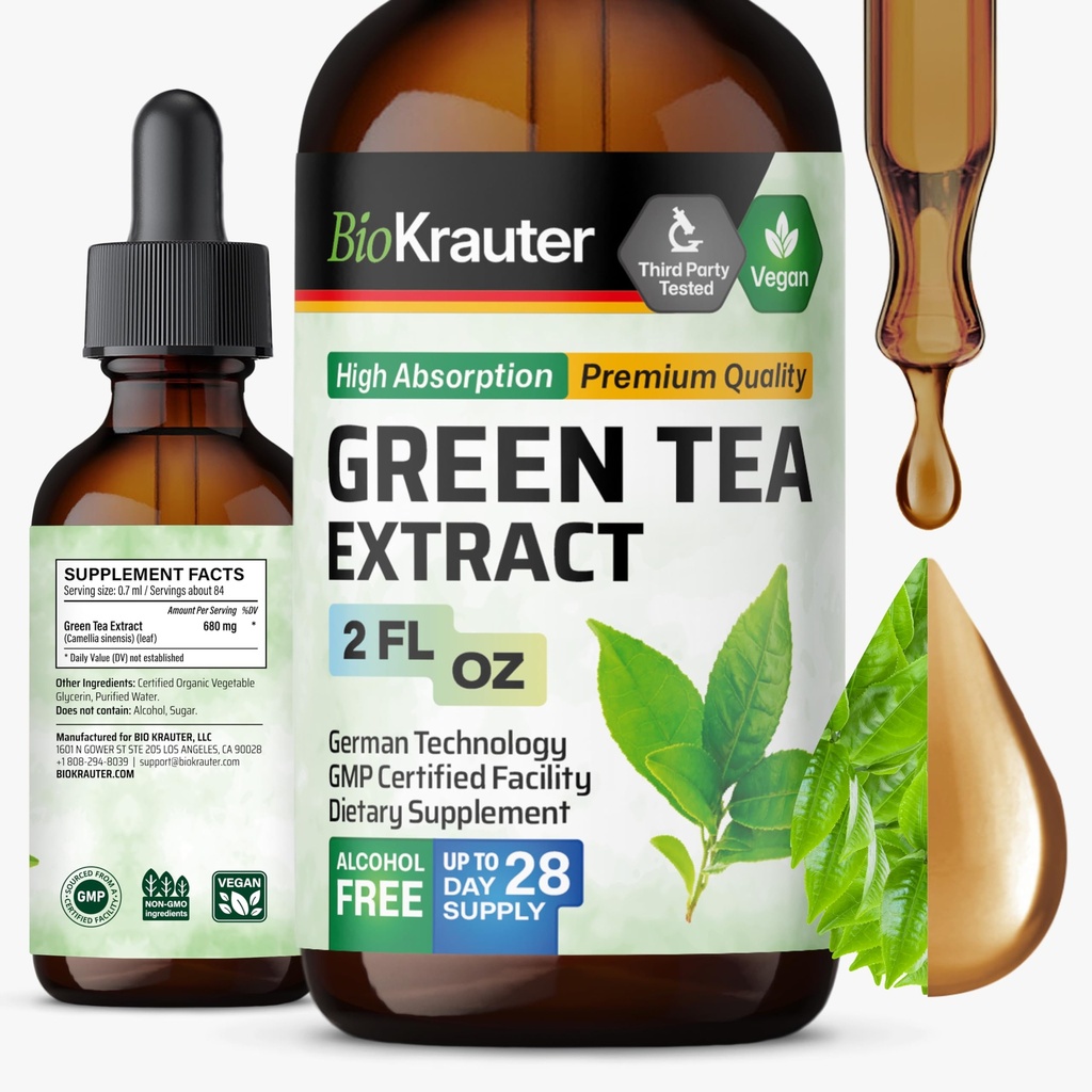 BIO KRAUTER 绿茶提取液滴 - 绿茶补充剂 - 抗氧化剂来源 - 无酒精和糖 - 2 Fl.Oz.