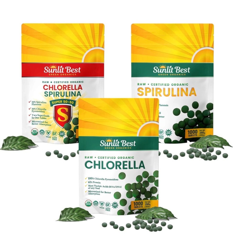 Sunlit Best Ultimate Chlorella & Spirulina Bundle – 超绿色支持、Gut健康、Mood & Energy