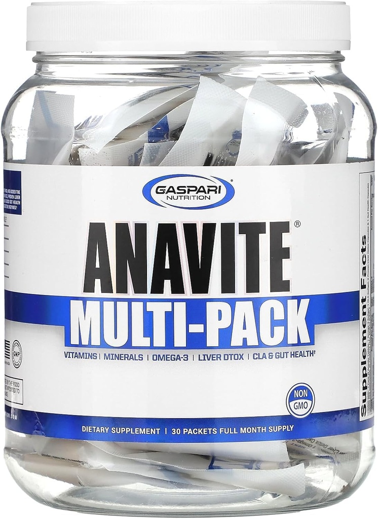 Gaspari 营养 Anavite,全谱多维生素包, Anavite 多维生素包, CLA, Omega 3s, Proven Gut, 以及 Proven Liver Detox, 全部在 1 (30 services, 5 in 1 multivitamin Pack) 中.