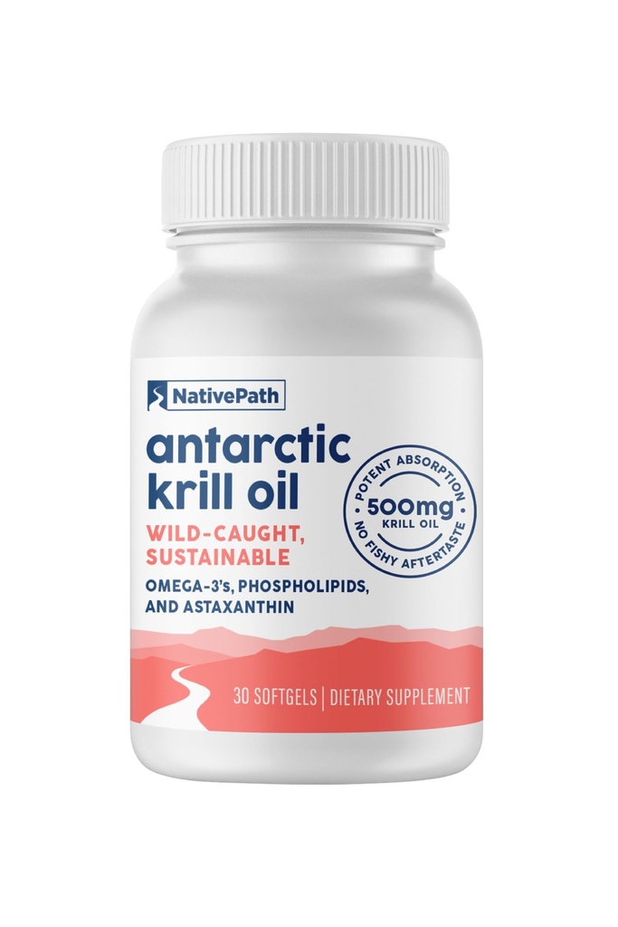原生Path Wild-Caught Atlantic Krill Oil 500mg - Premium Astaxanthin 200mcg 磷脂碱-Bond Omega-3 EPA DHA - 纯公式 GMP认证第三方测试 - 30 Softgel