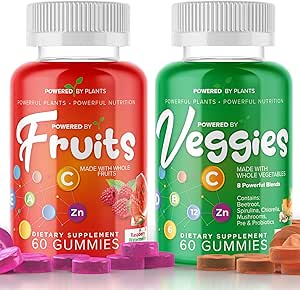 Fruit and Veggie Gummies for Adults - Natural Superfood with Vitamins, Minerals, & Antioxidants - Fruit and Veggies Supplement - Powered by Plants, Pack of 2, 60 Gummies Each, 30-Day Supply