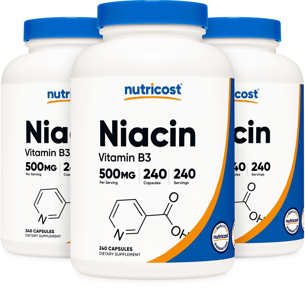 营养物Niacin(维生素B3)500毫克,240个卡普尔(3瓶)-Niacin Flush