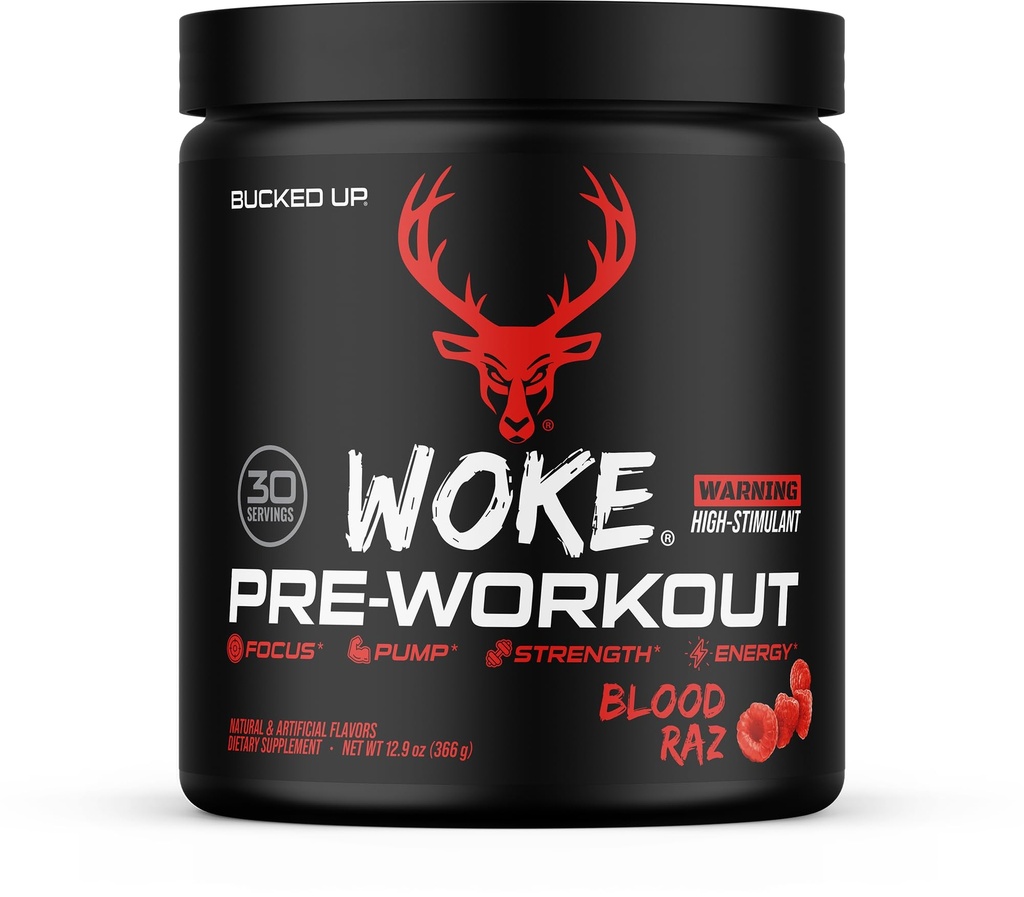 Bucked Up - Woke - High STIM Pre Workout - 最佳品尝 - 聚焦诺诺热带,泵,强力和成长,30种服务(Bloud Raz)
