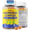 复合镁400mg,Magneisum Glycinate Citate Malate + Turmeric, GABA, B6 B12, Kava Kava, L-Thenine for Sleep, calm, relaxion, Energy, Magneisum Gummys for Women Men, Vegan, 2 Pack