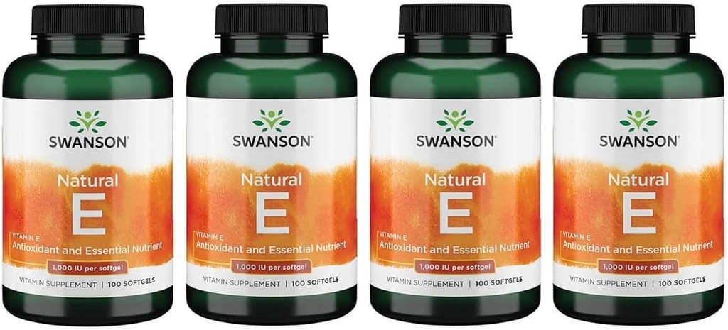 Swanson 维生素E - 天然维生素补充剂促进心血管健康 - 自然公式 提供基本的D-Alpha Tocopherols - (100软胶,每个1 000 IU) (4包)