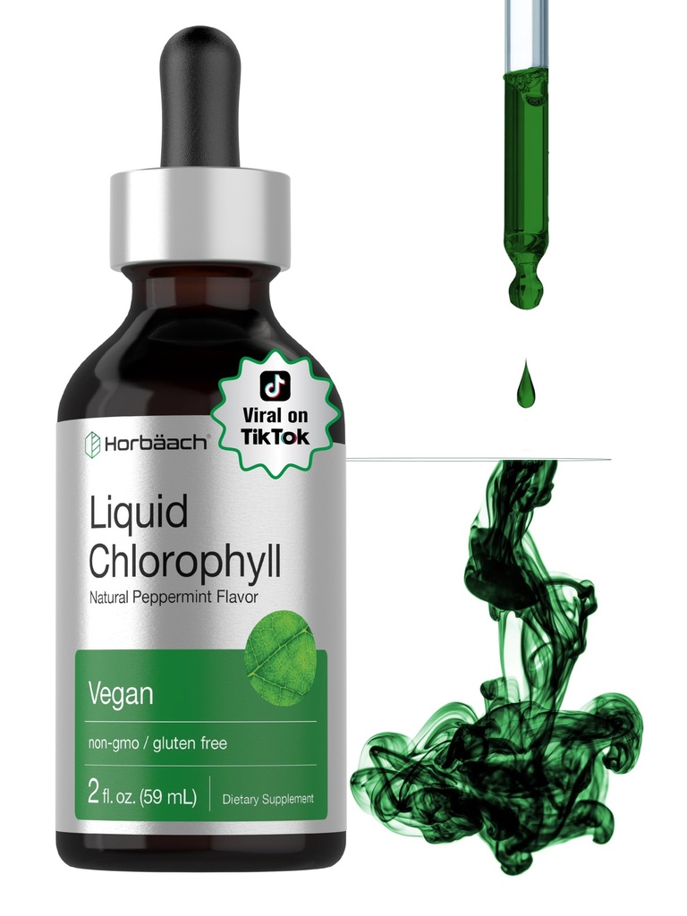Horbäach 液态氯phy 滴 | 2 oz | Vegan, Non-GMO, 和 Gluten 自由公式 | 天然辣椒薄荷 Flavor