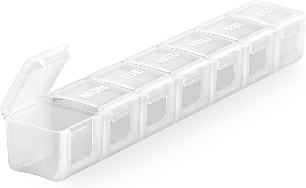Sukuos Extra Lige Weekly Pill Organizationer,7天每日Pill Box 关节炎病例 友好的丝绸屏幕印刷药品容器,配有维生素、鱼油或补充品的清液(白色)