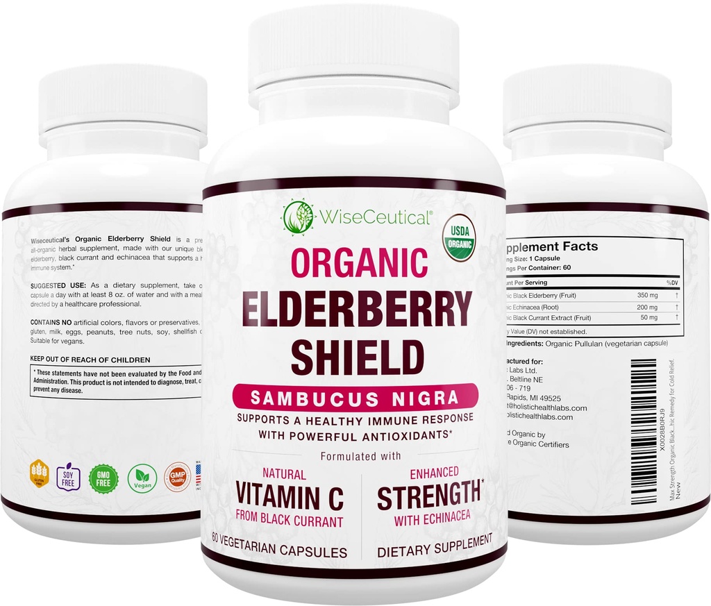 最大强度 USDA 有机黑色长莓,黑圆形抽取 & Echinacea → 3 in 1 Natural Immune Support & Vitamin C → 无糖, Vegan-Friendly → homopathic 补救措施 → 60 Count