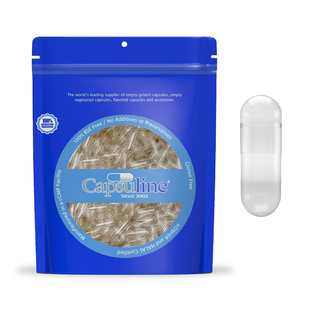 Capsuline Six 00 空 Vegan Capsules, Clear - 1000 Counter QQ Vegetarian, Kosher, 非 GMO & Halal 认证 QQDIY 蔬菜 Capsule 填充