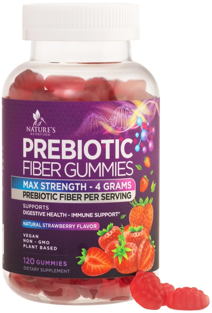 成人用纤维胶片,每日4g Gummy Fiber 补充品,Prebiotic Gummy 消化健康支持 - 植物可溶性纤维 化学制品,Prebiotics 支持规律性和消化 Non-GMO - 120 Gummys