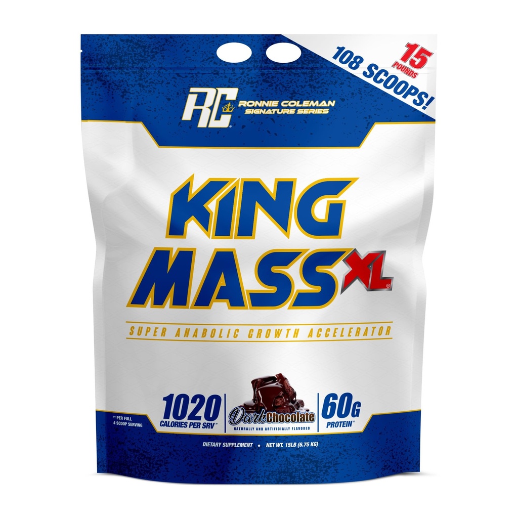 Ronnie Coleman 签名系列 King Mass XL Mass Gainer 蛋白粉,肌肉蛋白,60g蛋白,180g Carbohydrates,1000+ Calories, Creatine and Glutamine, 暗巧克力, 15英镑