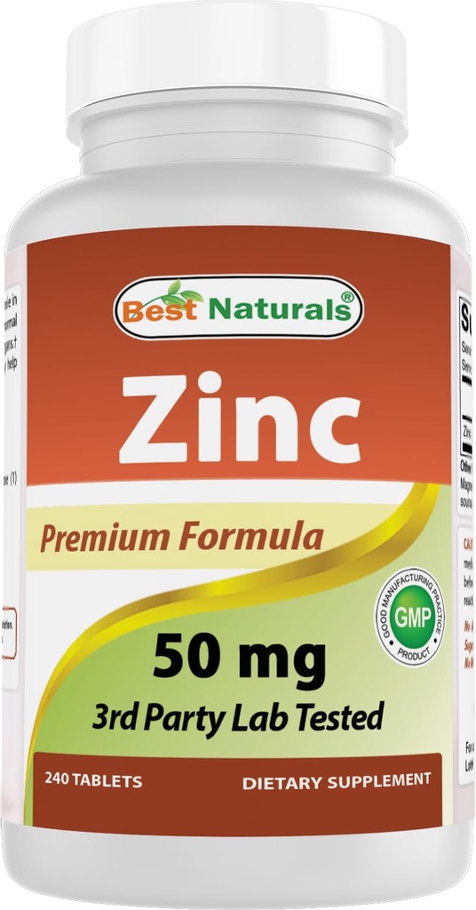 Best Naturals Zinc 补充锌作为锌 Gluconate 50mg 240平板 - 免疫支持