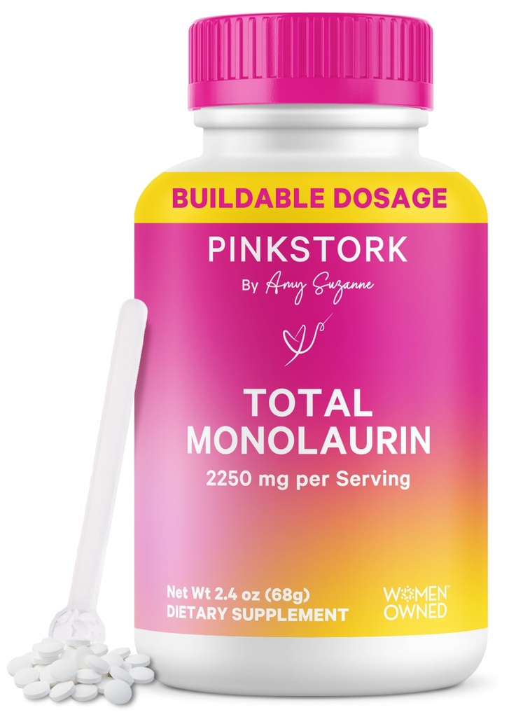 Pink Stork Monolaurin Pellets – Vegan Lauric Acid Immune & Gut Supports for Women – 微品平衡,消化性健康 – 无味,可口的Monolaurin补编 – 226g – 75 services