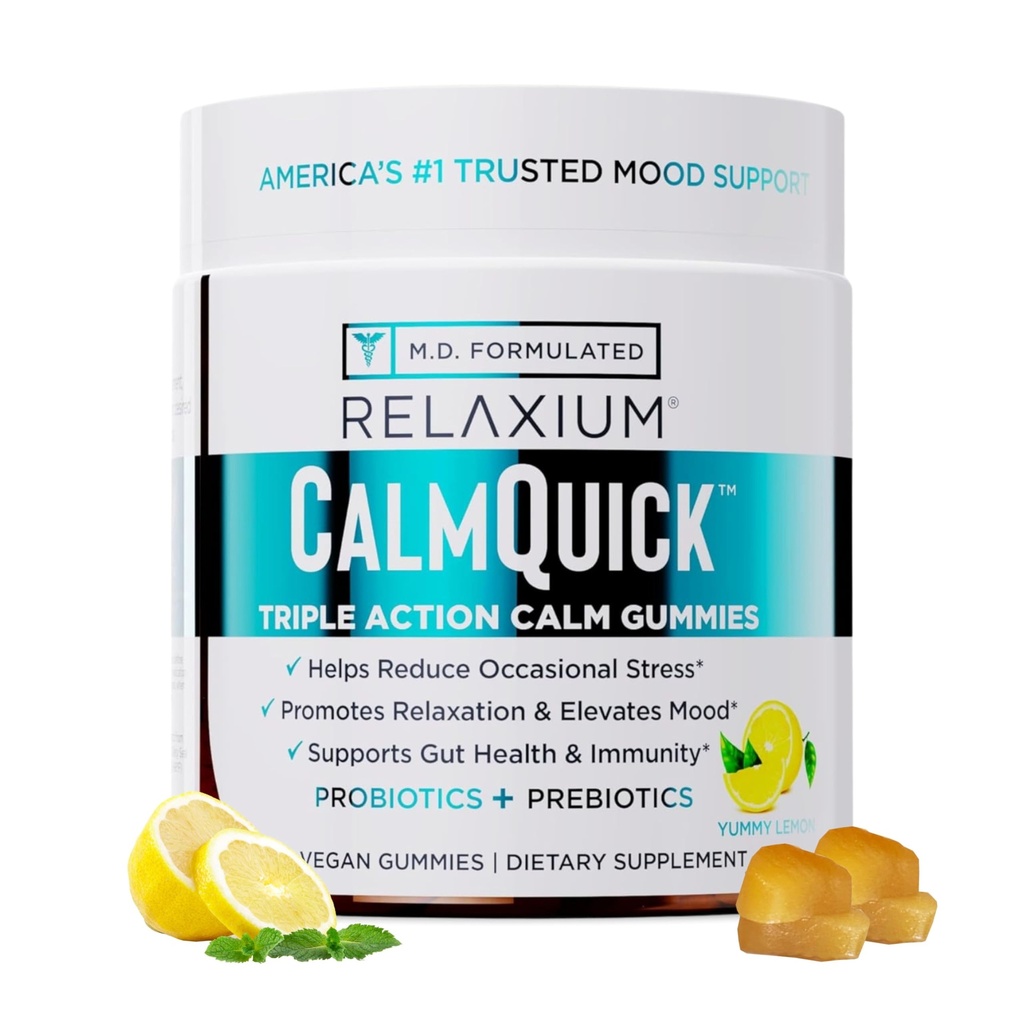 Relaxium Calm Gummies - Calm, Gut Health + Immune Support, Developed in the USA, with Vitamin B6, Magnesium, L-Theanine + Prebiotic & Probiotic Blend, Lemon Flavor, 60 Gummies