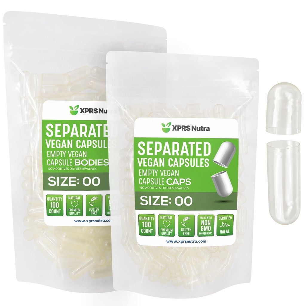 XPRS Nutra Vegan 大小 00 分离的卡普尔- 100 计数 清空卡普尔(Clear Premium) 空卡普尔(Creaty Presules) 分离在袋中 - 00 空的 Pills 用于 DIY 补充填充