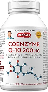 ANDREW LESSMAN Coenzyme Q-10 100 mg 180 Capsules - 能源生产和优化关键器官功能所必需的,抗氧化剂支持,因老化而消耗,+ B-Complex. 容易燕子笼盖