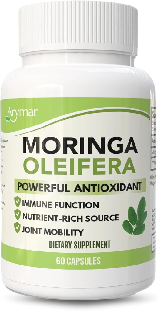Arymar Moringa Oleifera 630mg - 60 Capsules - 抗氧化剂-Rich 总体健康补充剂