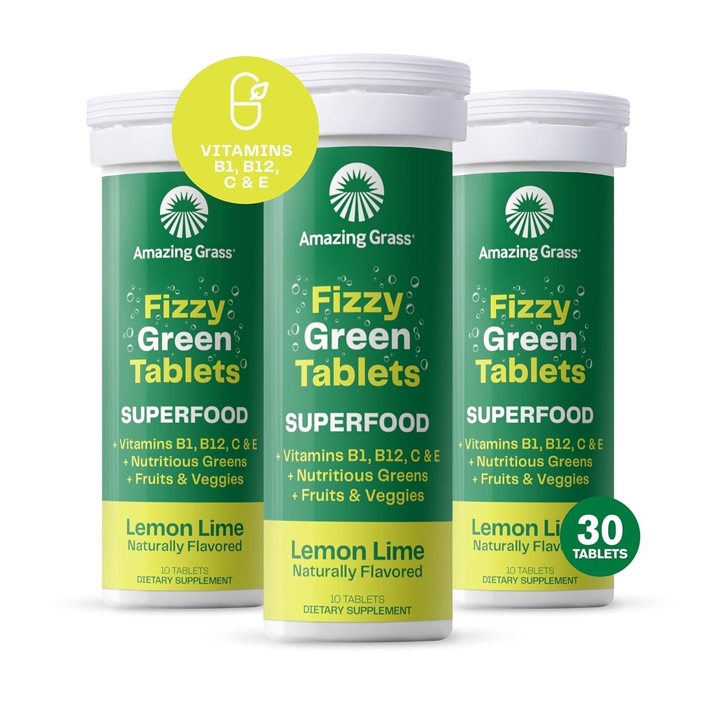 神奇的草皮绿片超美食:绿色超美食 含抗氧化剂的喷水板 & Alkalizing Greens, Lemon Lime, 10 Counter (Pack of 3)