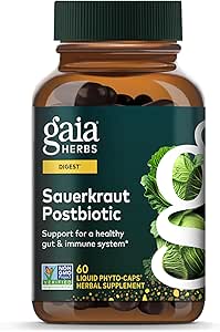 Gaia Herbs Sauerkraut Postbiotic - 自然古特健康与免疫支持补充剂 - 用发酵的绍尔古特制成 - 免乳制品、大豆和葡萄糖 - 60 Vegan Capsules(30名服务员)