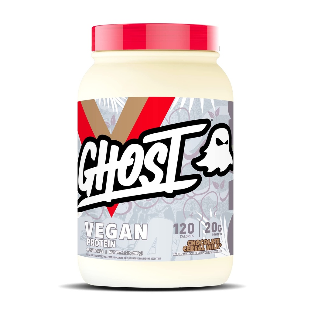 GHOST Vegan蛋白粉,巧克力蛋白牛奶 - 2lb, 20g of 蛋白质 - 植物基 Pea & 有机南瓜蛋白 - ‘工作后与营养摇晃, 滑滑, & Baking - Soy & Gluten-free