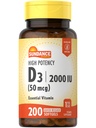 Sundance 高概率 D3 2000 IU → 200 快速释放软胶 → 基本维生素公式 → 非GMO 和 Gluten 免费补充