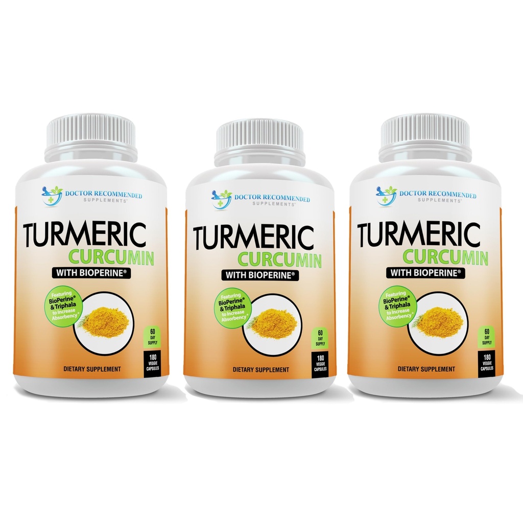 Turmeric Curcumin 补编 - 2250 mg/d - Veggie Caps - 95% Curcuminoids with Black Pepper 提取(Bioperine) - 750 mg Capsules - 100% Organic - 最强力的Turmeric (Pack of 3)