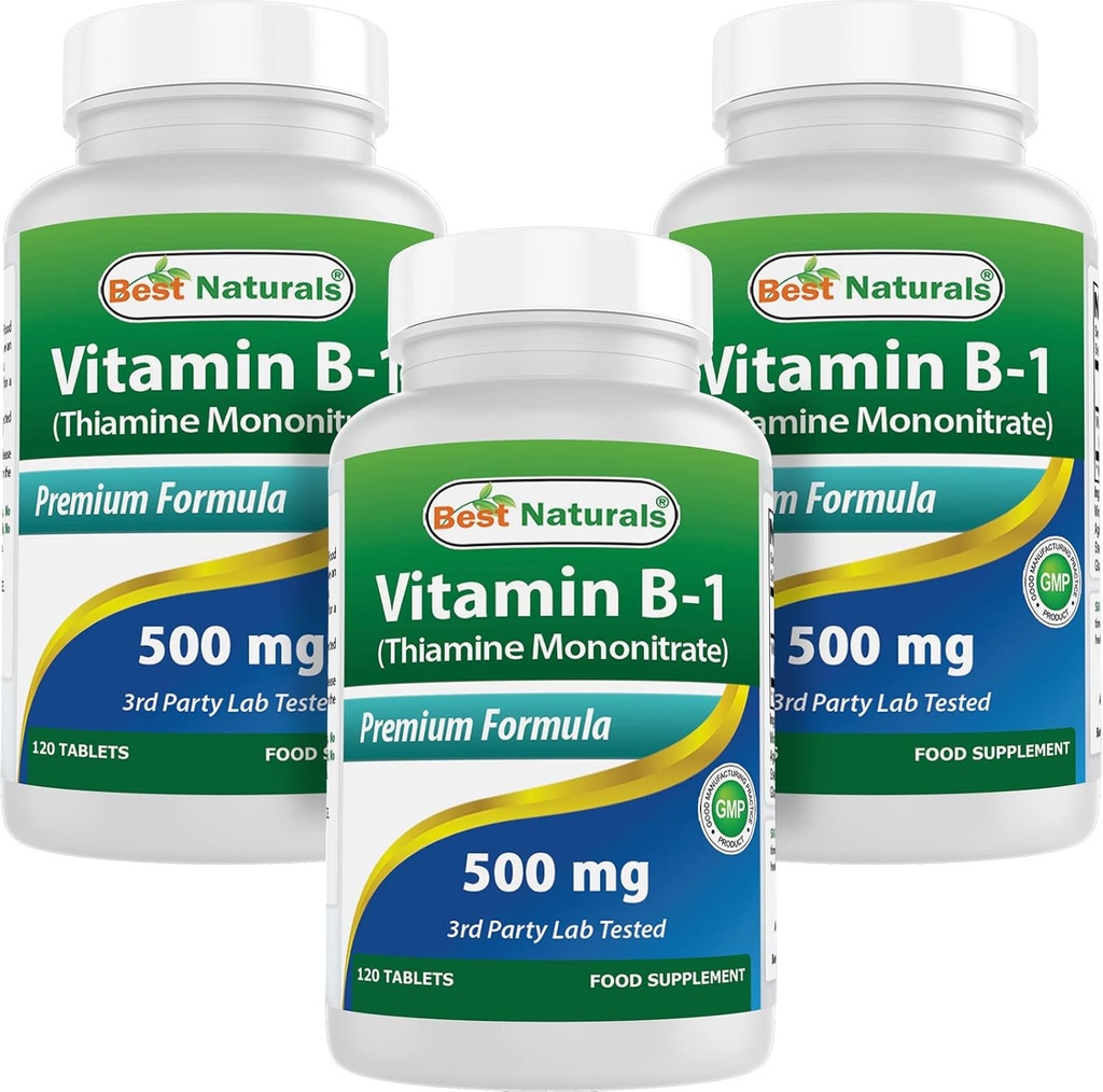 最佳天然维生素B1作为Thiamine Mononitrate 500 mg 120 平板电脑(120个计数(3包))