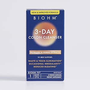 BIOHM 3 Day Colon Clean cleanse Detox with Probiotics & Herbal extrats (6 Capsules, 3 Services) 支持便秘,布洛特救济与免疫健康, 男女古特清洁,非GMO和无胶质