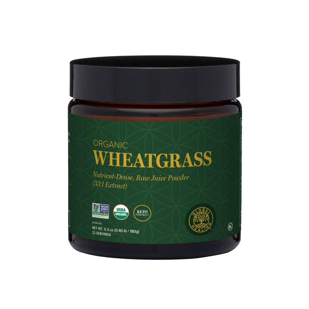 Global Healing Wheating Grass Powder Organization 180g - 营养-营养-营养, Raw Wheating grass Juice Powder (33:1 提取) 具有强抗氧化剂的Imune支持和能量靴 - 冷处理,非GMO - 6.3 Oz