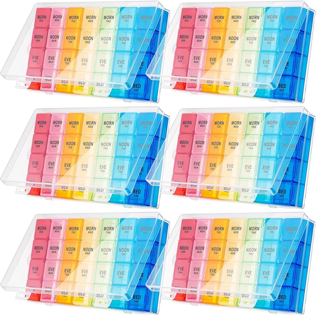 Hsei 6 Pack Weekly Pill Organizer Box 4 Times a Day 7 Day Waterproof Pill Case Big Medication Box Travel Daily Container for Vitamins Fish Oil Supplements