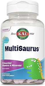 KAL MultiSaurus Kids 烹饪多维他命、11种儿童基本维生素和矿物、混合Berry Flavor、Gluten和无防腐剂、60种服务、60种恐龙形状的烹饪