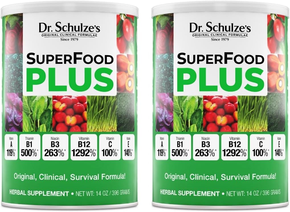 Schulze博士的超级食品加工厂 维生素和矿物草药 每日营养 糖无糖和无糖 维冈 14 Ounce Powder 2-Pack
