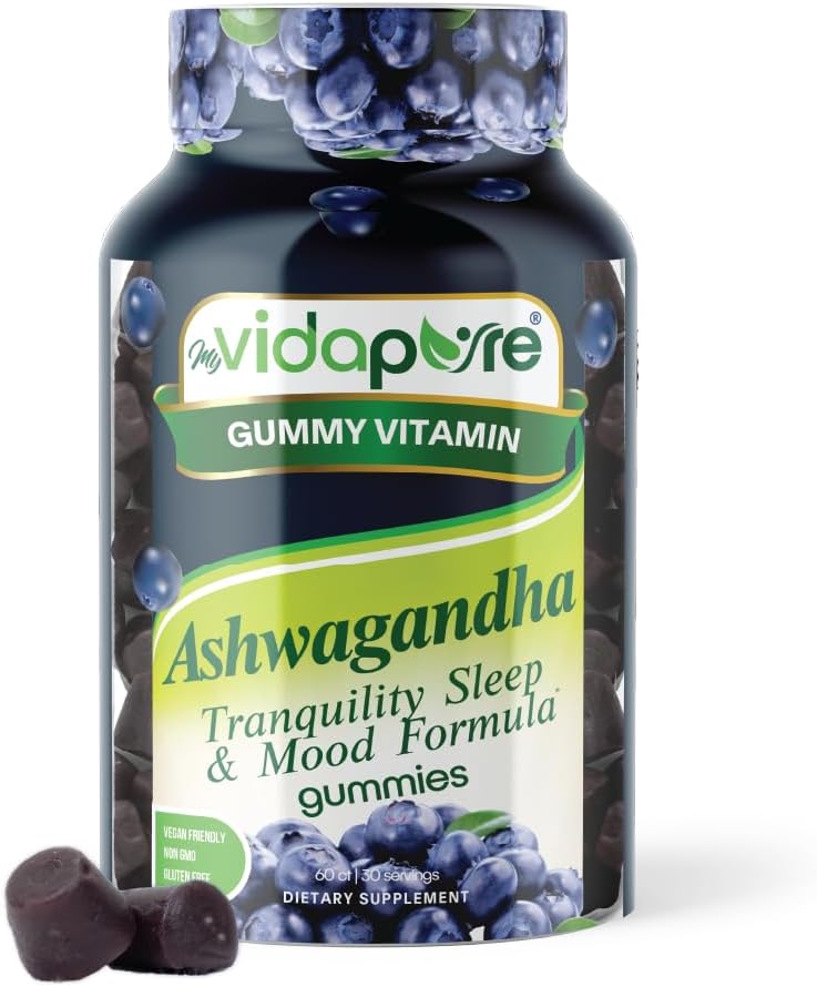 Ashwagandha Gummys, 高发性 Ashwagandha 根提取 与镁 Glycnit, Melatonin, B6, Valerian Root, GABA, Passion flower for Men and Women. 60 College 30 服务于我的维达普雷