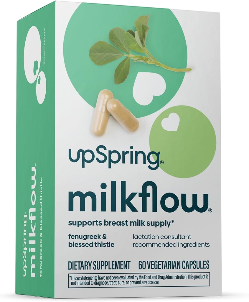 UpSpring 牛奶流乳增量补充剂 牛奶供应增量补充剂 母乳喂养补充剂 Fenugreek & Blessed Tetle, Non-GMO,哺乳支持 60 Vegan Capsules
