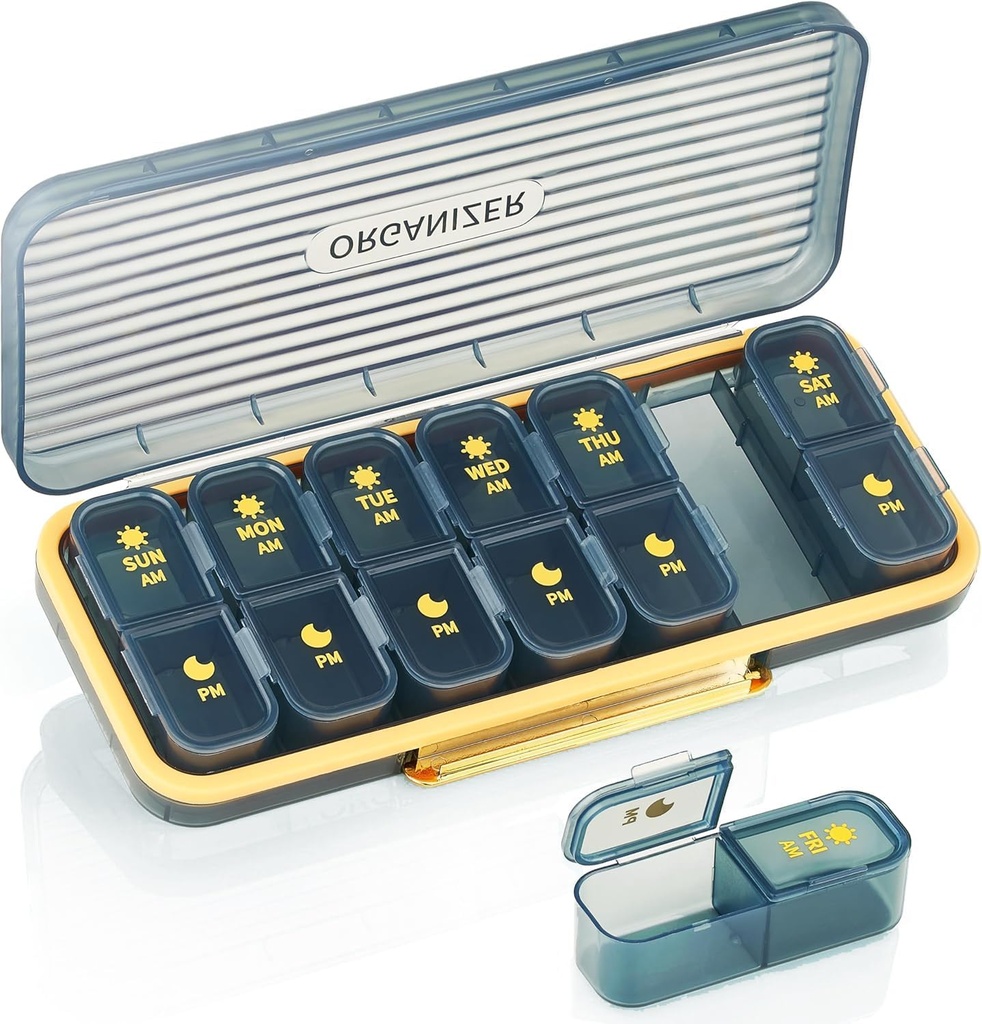 每周药丸组织者 2 Times A Day - Pill case Am Pm - 旅行药丸盒 7 Day 便携式 每日维生素容器 美学药剂师与 7 个独立的比较 晨夜补充 持有者