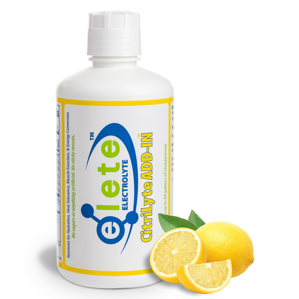 切除 CitriLyte 电解液添加液滴 → Sodium, 镁, 钾 → Slight Lemon Flavor, All Natural → Leg and Muscle Cramp Relief → 将任何饮料转化为运动饮料, 32 oz