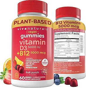 B12 成人维生素B12 含维生素D3 5000 IU-可嚼 B12 维生素5000 MCG 含维生素D和B12 Gummy 维生素