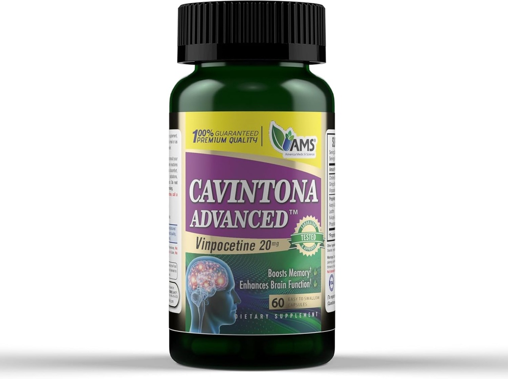 美国医学与科学卡文托纳高级补编 — Vinpocetine 20mg for memory, recall & Brain Health — 支持认知功能,焦点,精神清晰和血流 — 60 Capsules