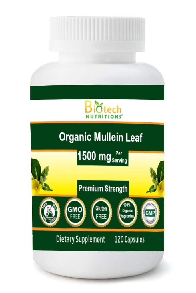 有机Mullein叶 1500 mg 在美国制造的120种蔬菜