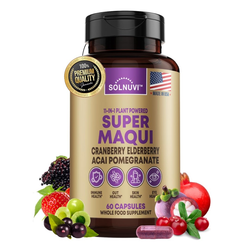 Organic Super Maqui Berry Capsules - Superfood Powder - Elderberry Extract, Cranberry, Pomegranate, Acai - Dry Eye & Tear Support, Gut Health, Skin - 60 Vegan Capsules, Non GMO, Gluten Free Supplement