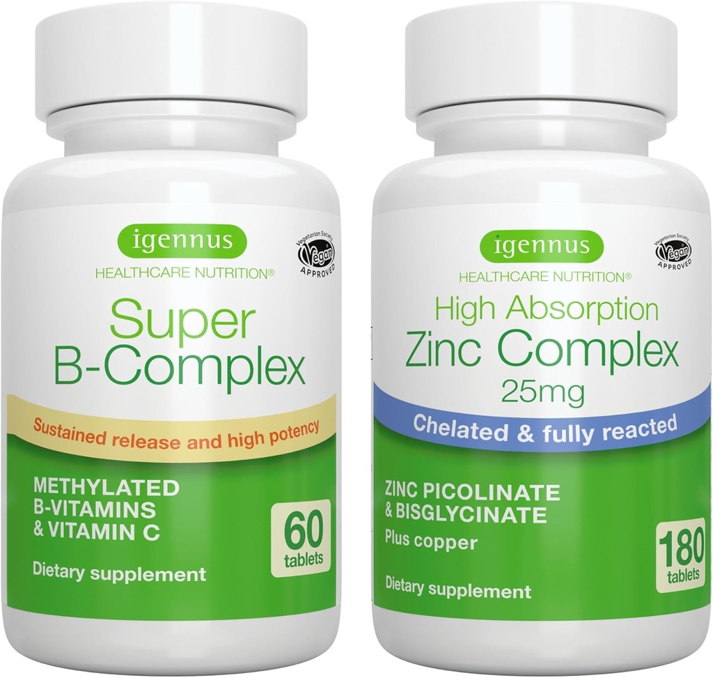 Super B-Complex + Zinc Complex Vegan Bundle, 甲基持续释放 B Complex + 25mg Cheladel Zinc Piclinate 和 Bisglycinate 与铜, 作者: Igennus