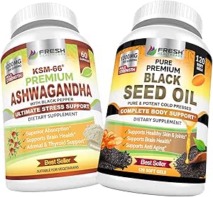 FRESH 保健 Ashwagandha KSM 66 和黑种子油 -- -- 包