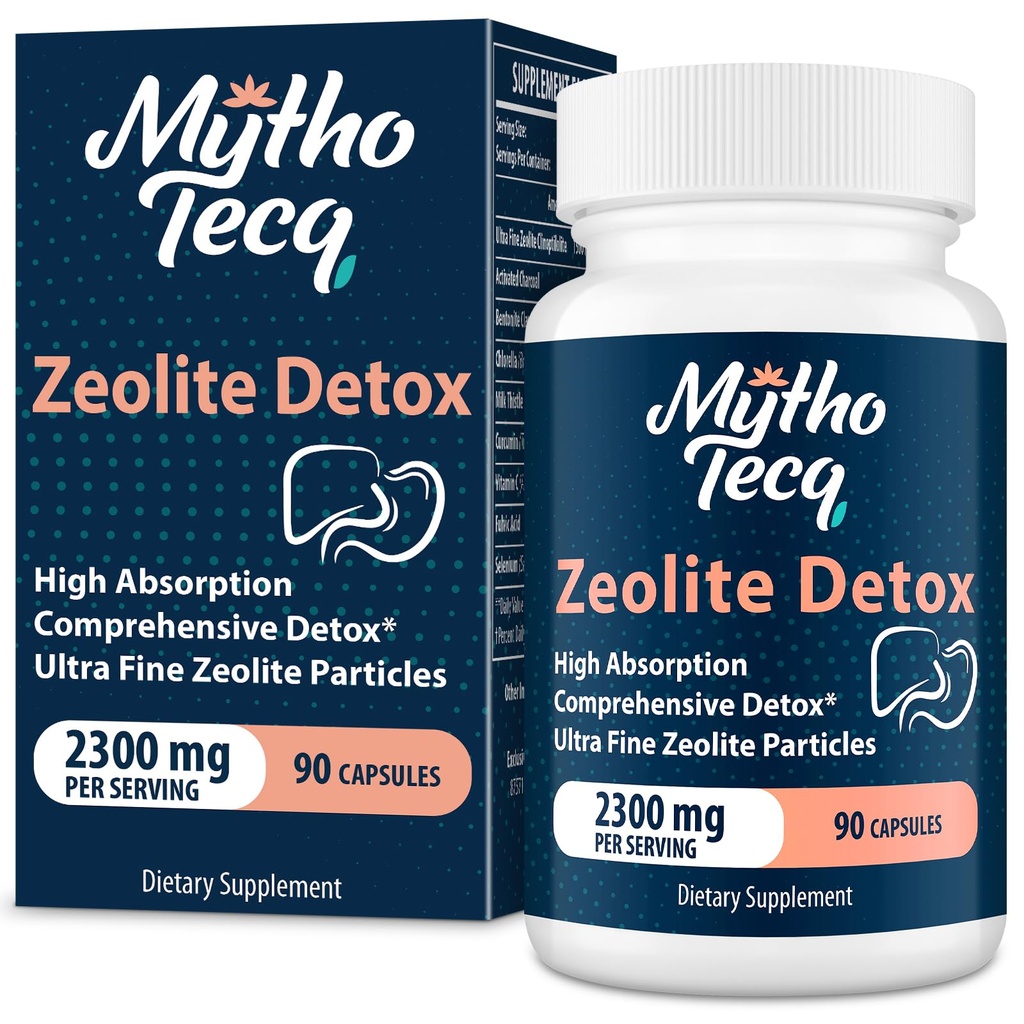 2300 MG Zeolite Detox Capsules - 激活的炭和苯基Clay,高吸附性全体,Liver & Gut Cleanse, Zeolite Clinoptilolite(90 Capsules)