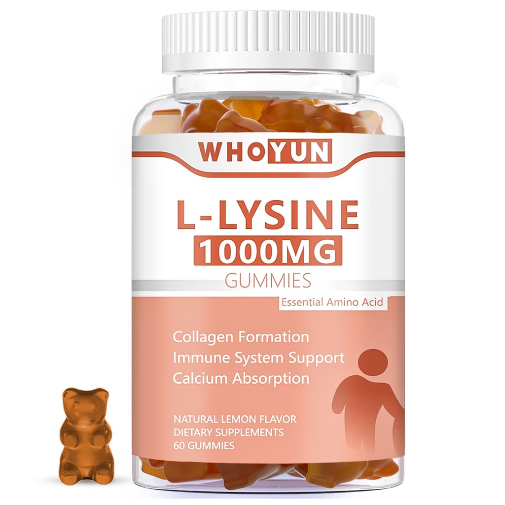L-Lysine 1000 mg Gummys, 成人可口可乐赖氨酸补充剂, 免疫支持, 凝胶形成支持, Lemon Flavor, 60 Counter
