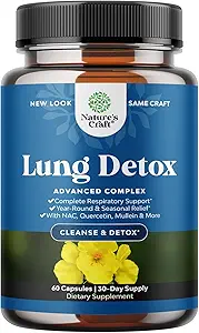 Lung Detox Mullein Leaf Capsules - 净化Mullein Lung Cleanse Complex with NAC Quercetin & Cordyceps 提取器 - 叶草呼吸学补充 Sinus豁免和呼吸支持 60ct